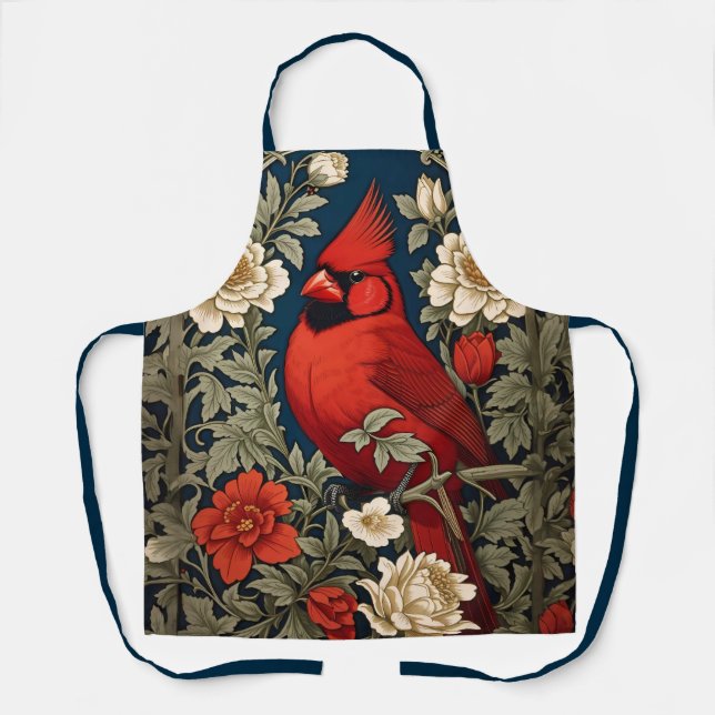 Northern Cardinal Floral William Morris Inspired Apron (Front)