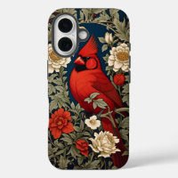 Northern Cardinal Floral William Morris Inspired