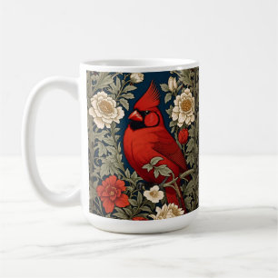 Northern Cardinal Floral William Morris Inspired Coffee Mug