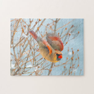 Northern Cardinal Flying - Original Photograph Jigsaw Puzzle