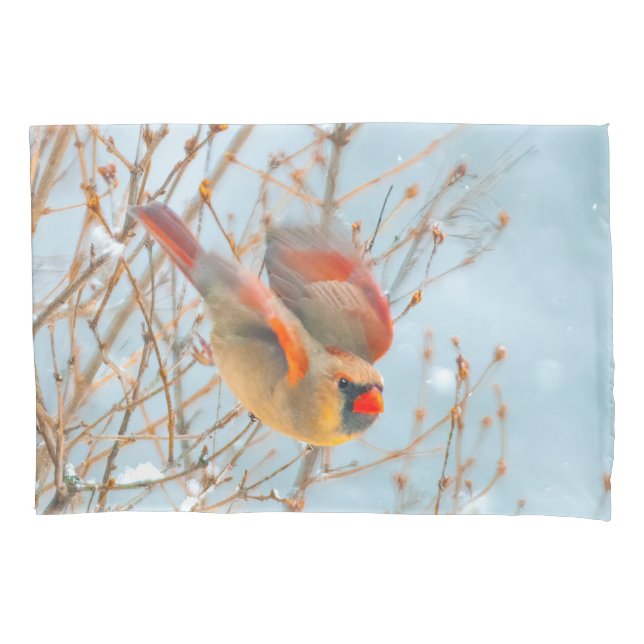 Northern Cardinal Flying - Original Photograph Pillowcase (Front)