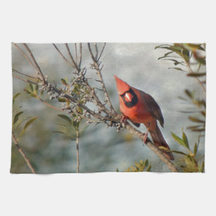Northern Cardinal in Wax Myrtle Tea Towel