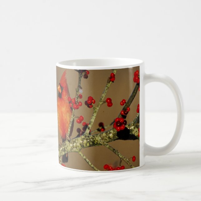 Northern Cardinal male perched, IL Coffee Mug (Right)