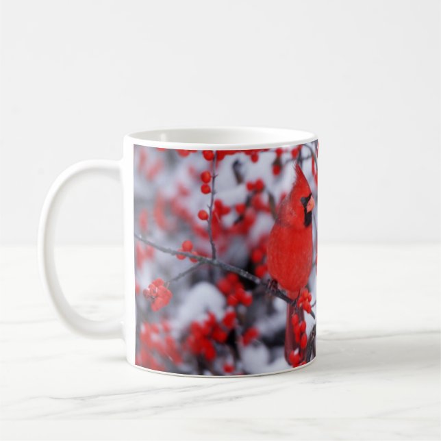 Northern Cardinal male, Winter, IL Coffee Mug (Left)