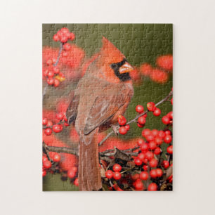 Northern Cardinal on Common Winterberry Jigsaw Puzzle