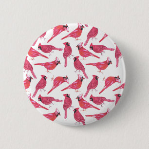 Northern cardinal or Cardinal bird watercolor 6 Cm Round Badge