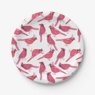 Northern cardinal or Cardinal bird watercolor Paper Plate