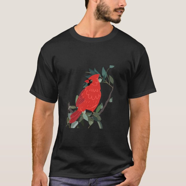 Northern cardinal Red bird on tree branch Long Sle T-Shirt (Front)