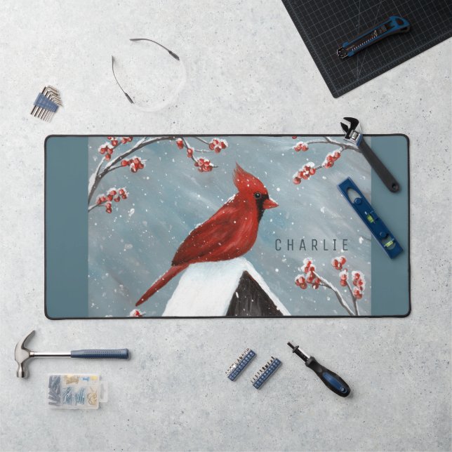 Northern Cardinal Winter Snow Desk Mat (Workstation)