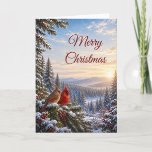 Northern Cardinals Christmas Snowy Forest Winter Holiday Card