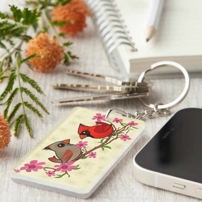 Northern Cardinals on Blossom Branch Key Ring (Front Right)