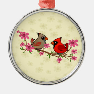Northern Cardinals on Blossom Branch Metal Ornament