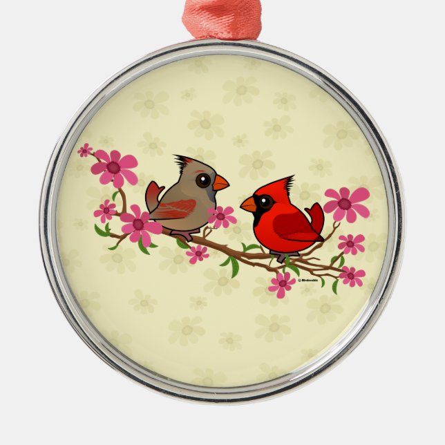 Northern Cardinals on Blossom Branch Metal Ornament (Front)