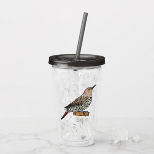 Northern flicker bird cartoon illustration acrylic tumbler