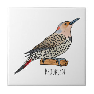 Northern flicker bird cartoon illustration ceramic tile