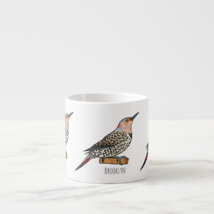 Northern flicker bird cartoon illustration espresso cup