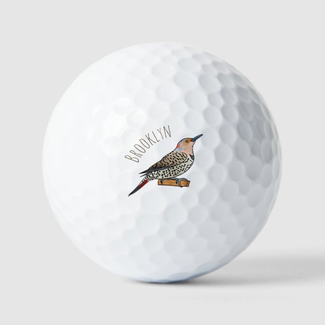 Northern flicker bird cartoon illustration golf balls (Front)