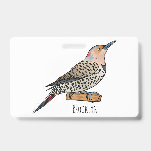 Northern flicker bird cartoon illustration ID badge