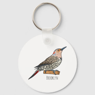 Northern flicker bird cartoon illustration  key ring