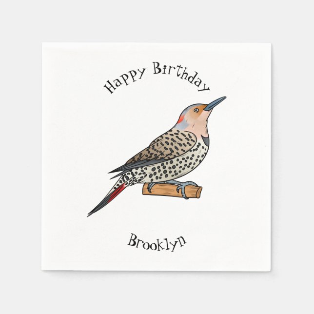 Northern flicker bird cartoon illustration napkin (Front)