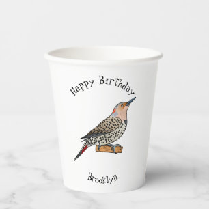 Northern flicker bird cartoon illustration paper cups