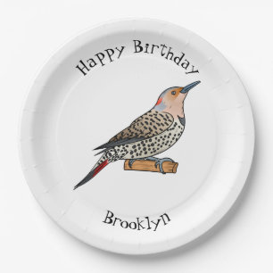 Northern flicker bird cartoon illustration paper plate