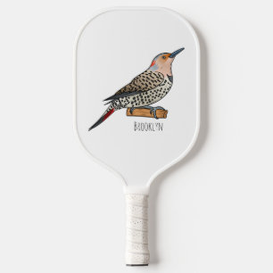 Northern flicker bird cartoon illustration pickleball paddle
