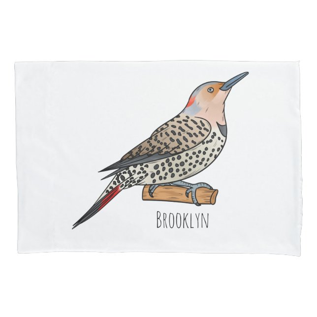 Northern flicker bird cartoon illustration pillowcase (Front)