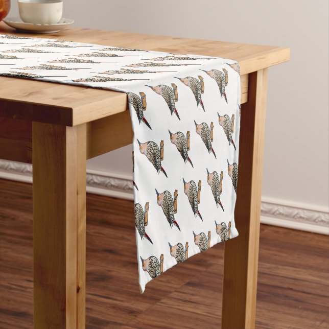 Northern flicker bird cartoon illustration short table runner (In Situ)