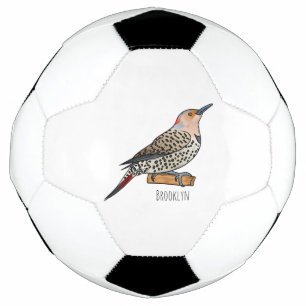 Northern flicker bird cartoon illustration soccer ball