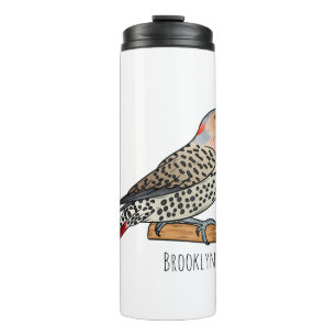 Northern flicker bird cartoon illustration  thermal tumbler