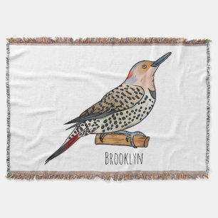 Northern flicker bird cartoon illustration  throw blanket