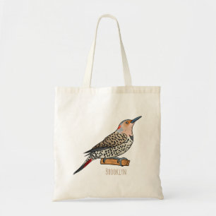 Northern flicker bird cartoon illustration tote bag