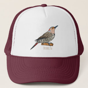 Northern flicker bird cartoon illustration trucker hat