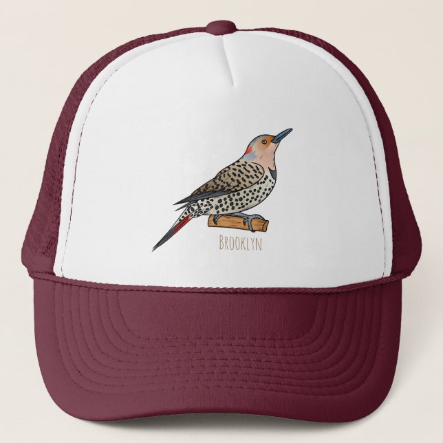 Northern flicker bird cartoon illustration  trucker hat (Front)