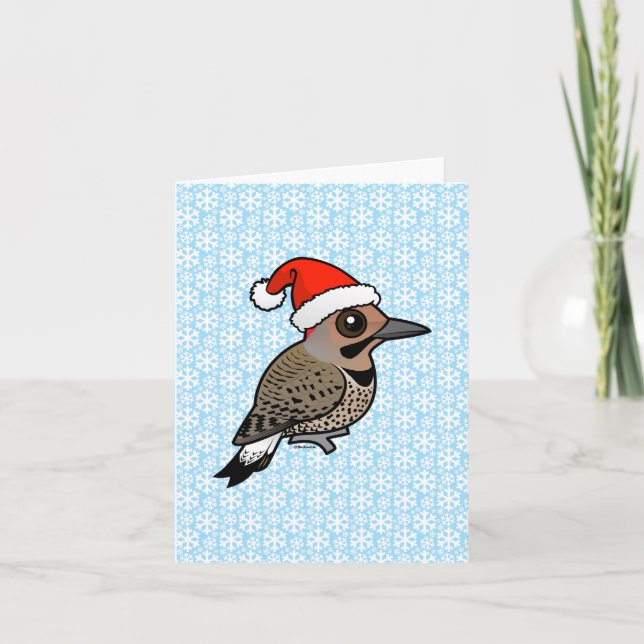 Northern Flicker Santa Claus (yellow shafted) Holiday Card (Front)