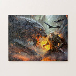 Northern god Odin fights against Wolf Fenris Jigsaw Puzzle
