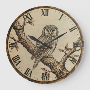 Northern Hawk Owl Wood Clock