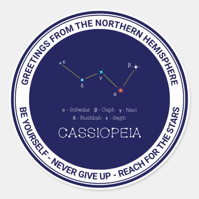 Northern Hemisphere Constellation Cassioipeia Classic Round Sticker (Front)