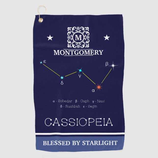 Northern Hemisphere Constellation Cassioipeia Golf Towel (Front)
