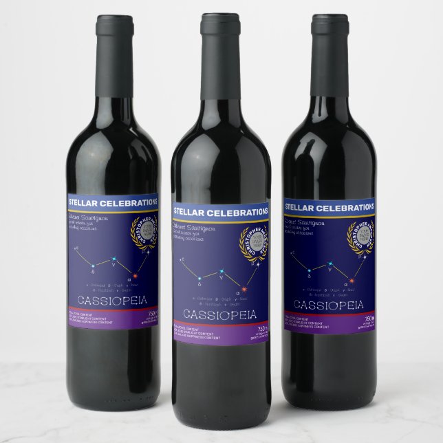 Northern Hemisphere Constellation Cassioipeia Wine Label (Bottles)