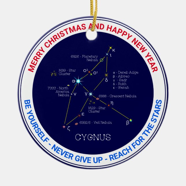 Northern Hemisphere Constellation Cygnus Ceramic Ornament (Front)