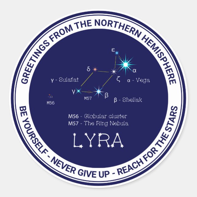 Northern Hemisphere Constellation Lyra Classic Round Sticker (Front)