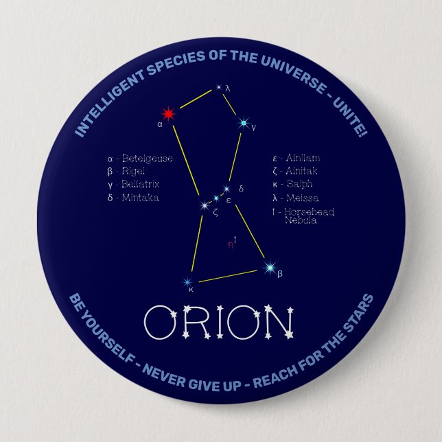 Northern Hemisphere Constellation Orion 10 Cm Round Badge (Front)
