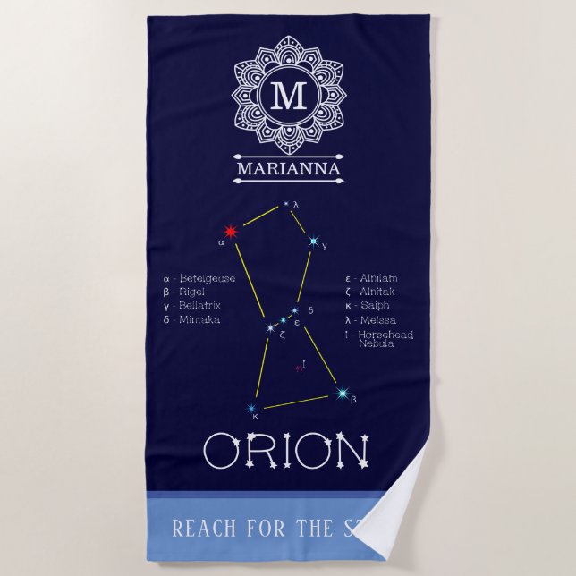 Northern Hemisphere Constellation Orion Beach Towel (Front)