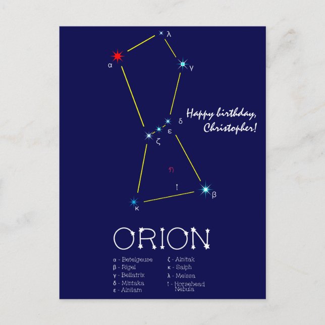 Northern Hemisphere Constellation Orion Postcard (Front)