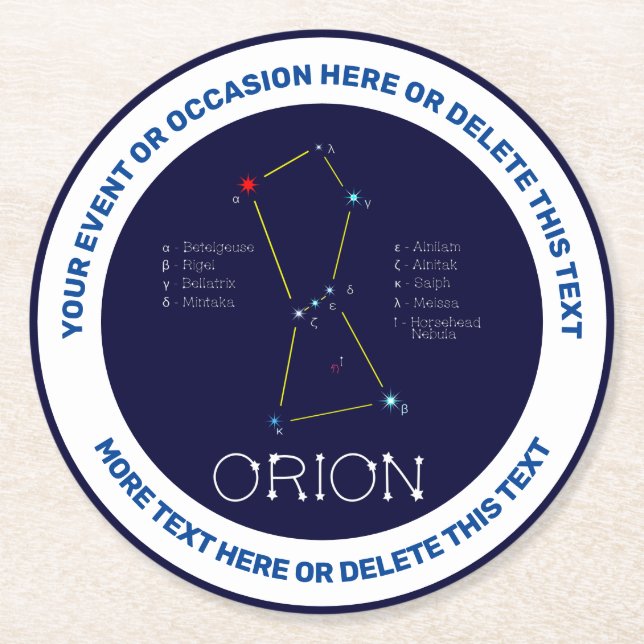 Northern Hemisphere Constellation Orion Round Paper Coaster (Front)