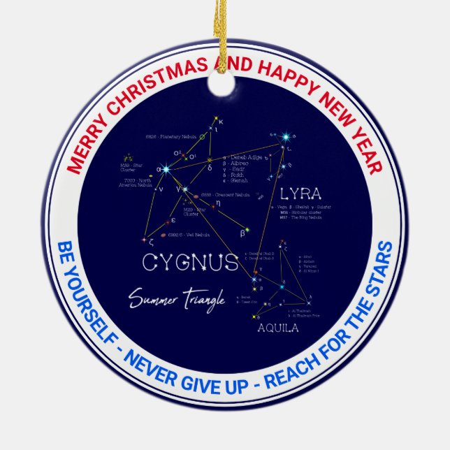 Northern Hemisphere Summer Triangle Stars Ceramic Ornament (Back)