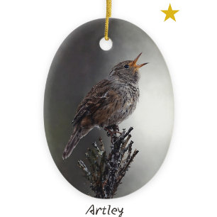 Northern House Wren Bird Painting Year Holiday Ceramic Ornament