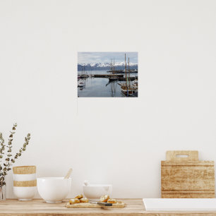 Northern Iceland Harbour Tall Ship Reflections Poster